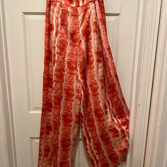 Coco Bianco high rise Wide Leg silky palazzo tie dye pink Pants Size M/L - Picture 2 of 5